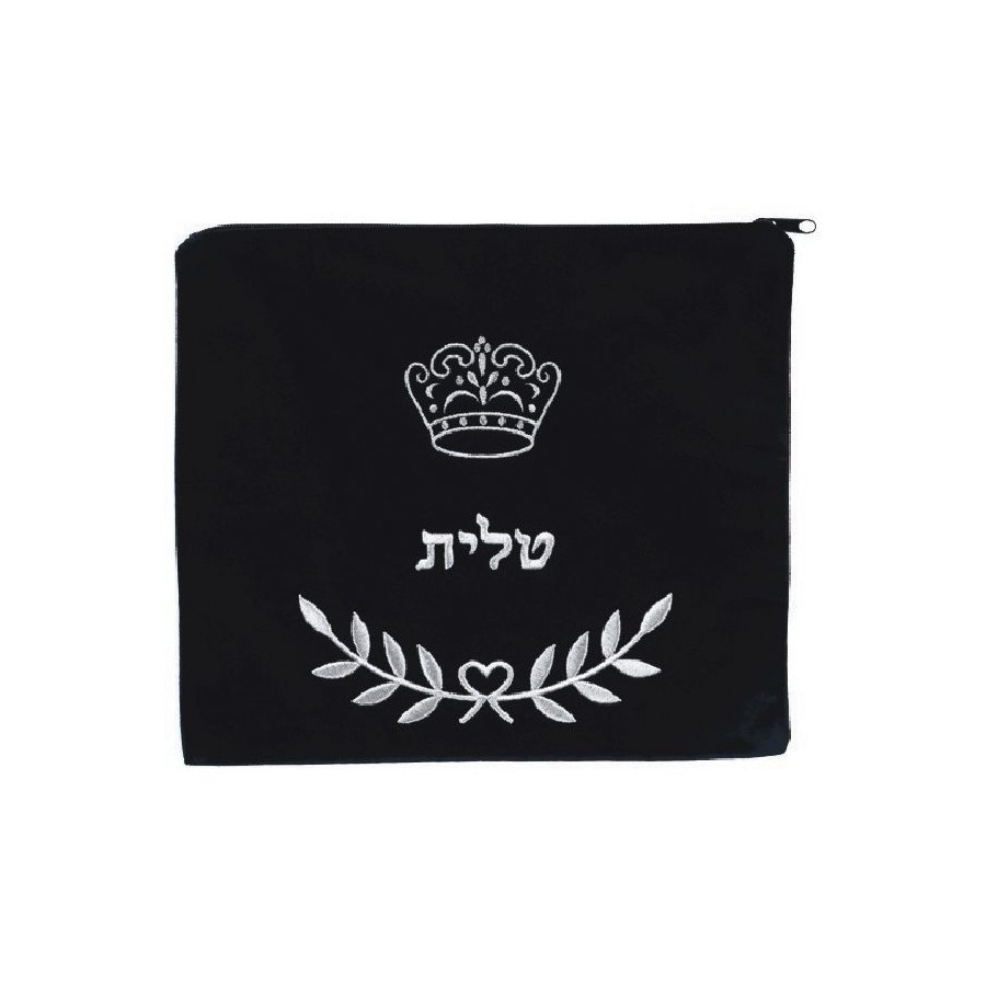 Tallis Bag Design KT 50 - Black Velvet with Silver Embroidery