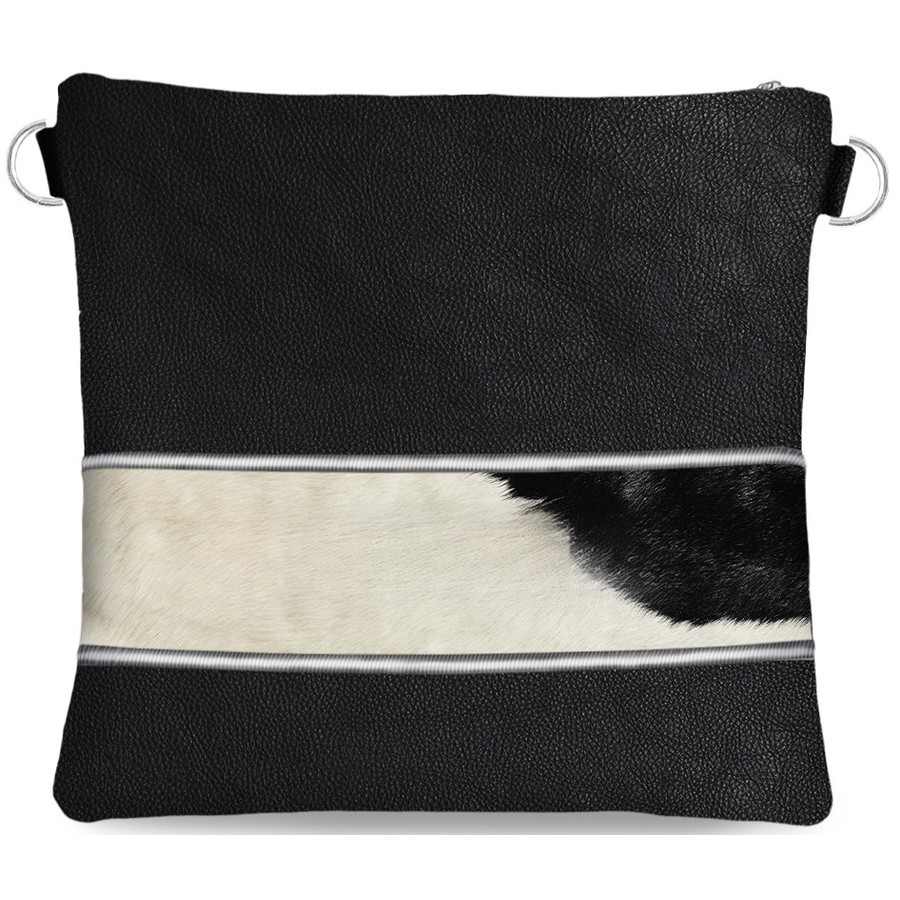 Tallis Bag Design KT 2508 - Black Leather with Black & White Fur and Silver Trim