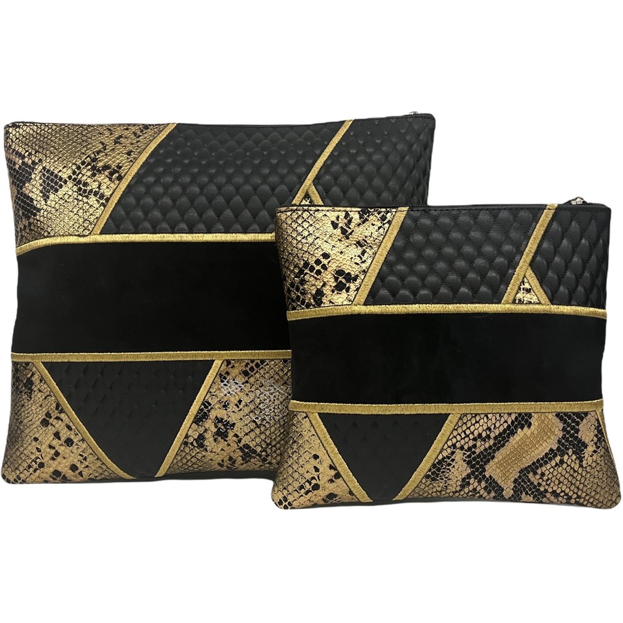 Tefillin bag in black and gold snakeskin leather, design KT 2517