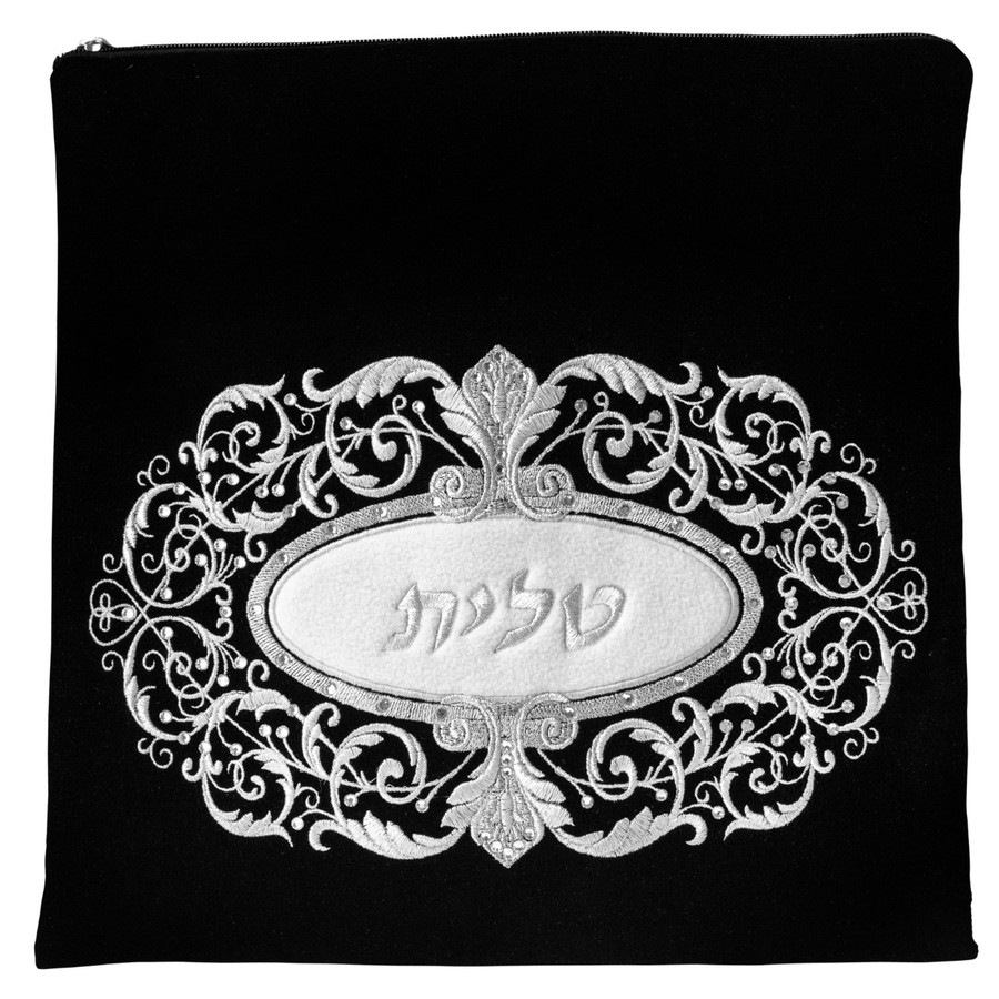 Tallis Bag Design KT 185 - Black Velvet with Silver Embroidery