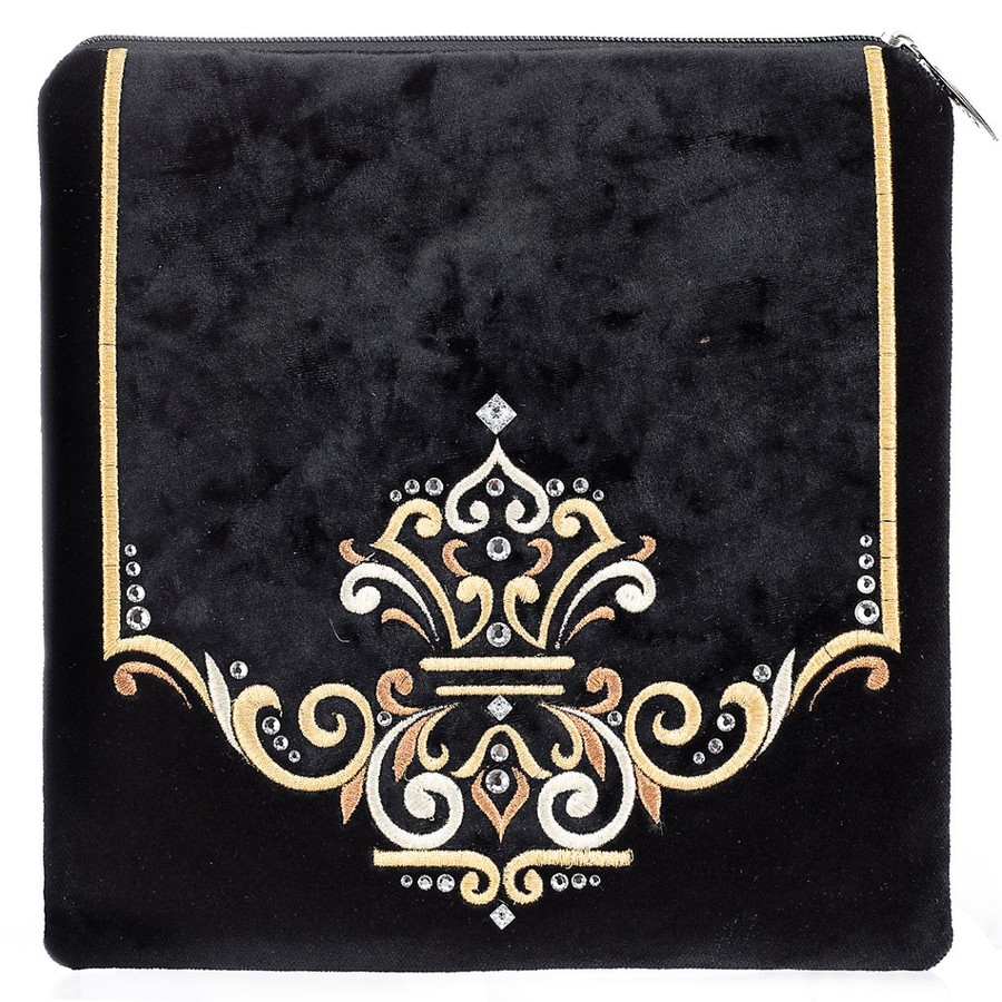 Tallit bag in black velvet with multicolour embroidery, design KT 497