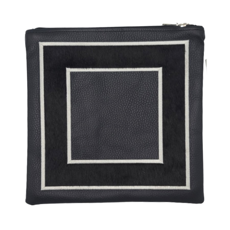 Tefillin bag in black leather and black fur, design KT 856