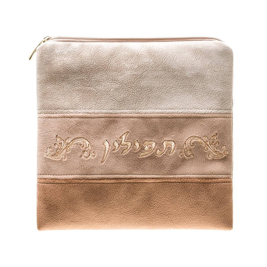 Tefillin bag in beige and camel suede look, design KT 1020