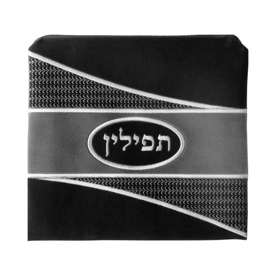 Tefillin bag in black and grey suede look, design KT 4030