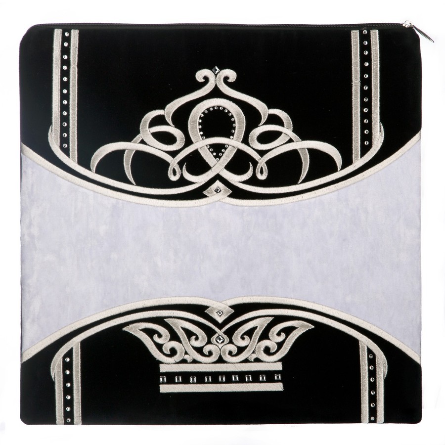 Tallis Bag Design KT 390 - Black Velvet with Silver Embroidery
