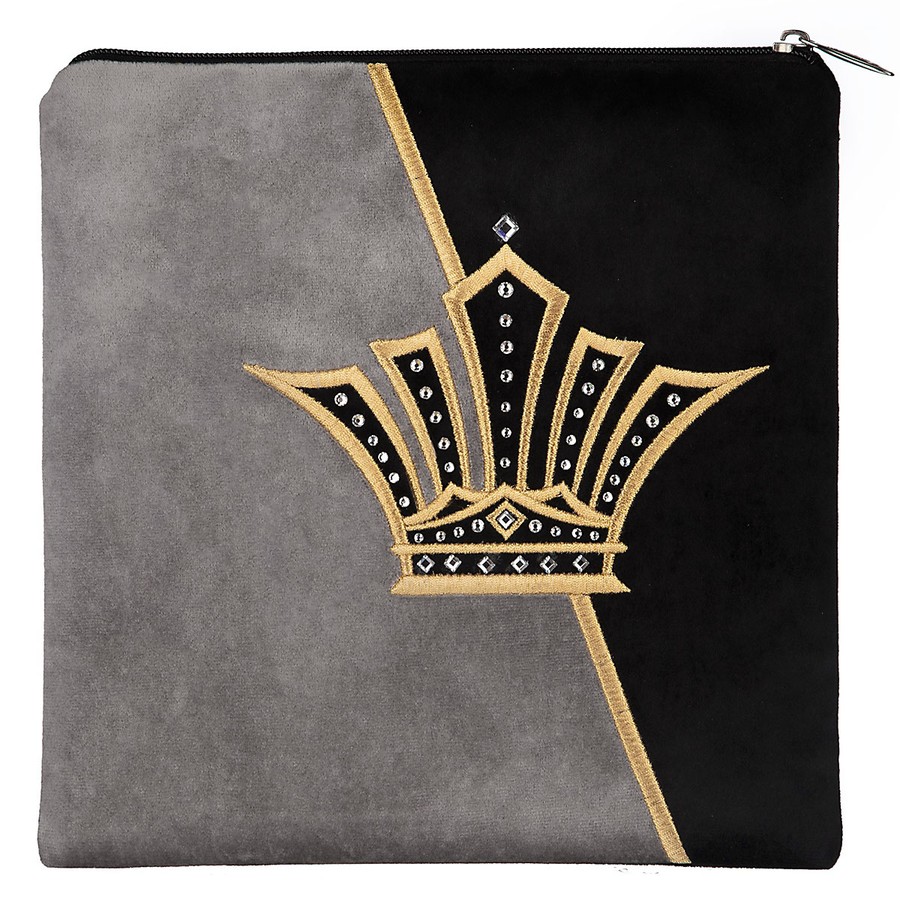 Tallis Bag Design KT 414 - Black and Grey Velvet with Gold Embroidery