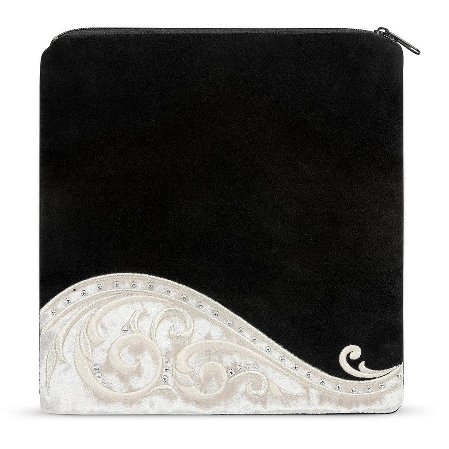 Tallit bag in black velvet with a white crushed velvet swirl, design MC 495