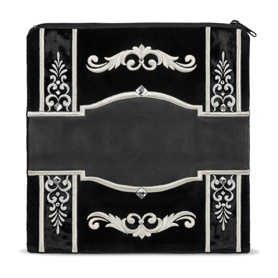 Tallit bag in black velvet and leather, design MC 470