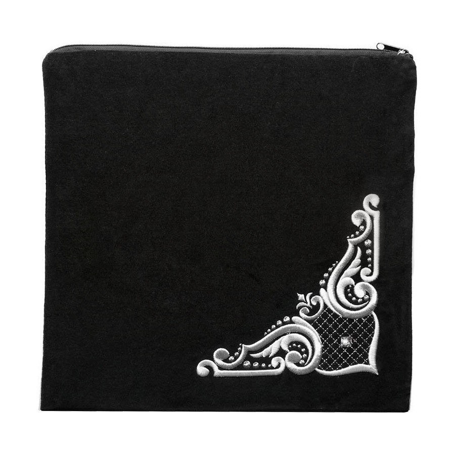 Tallit bag in black velvet with silver embroidery, design MC 411