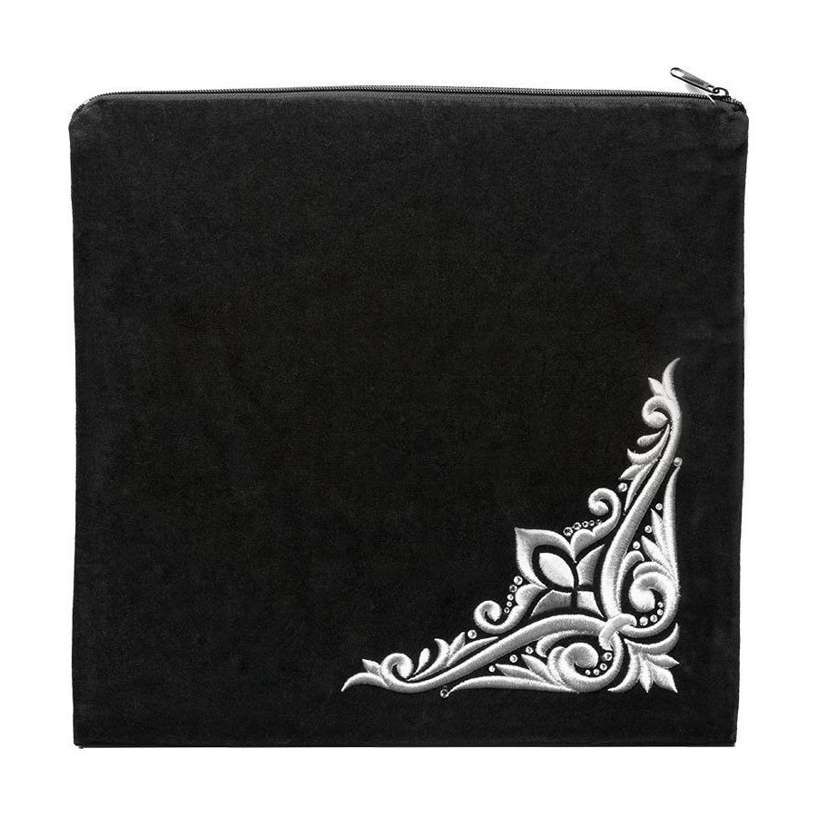 Tallit bag in black velvet with silver embroidery, design MC 413