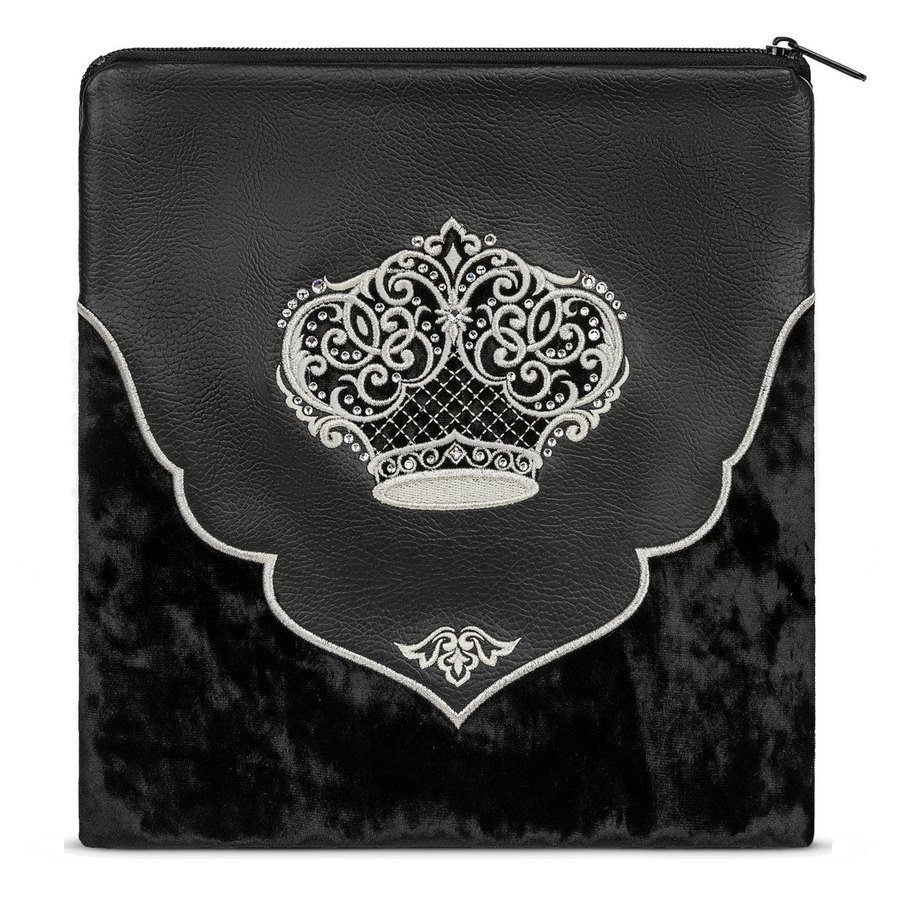 Tallit bag in black faux leather and black crushed velvet, design MC 568