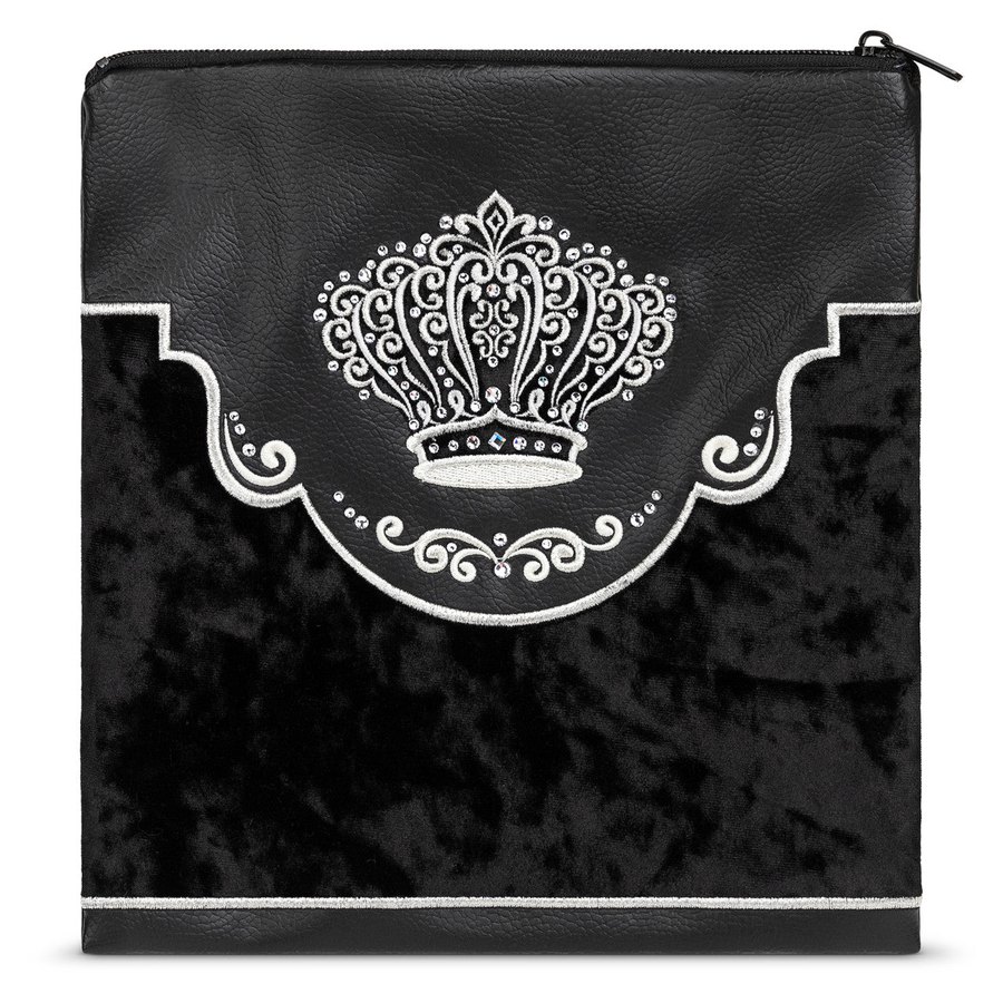 Tallit bag in black faux leather and black velvet, design MC 546