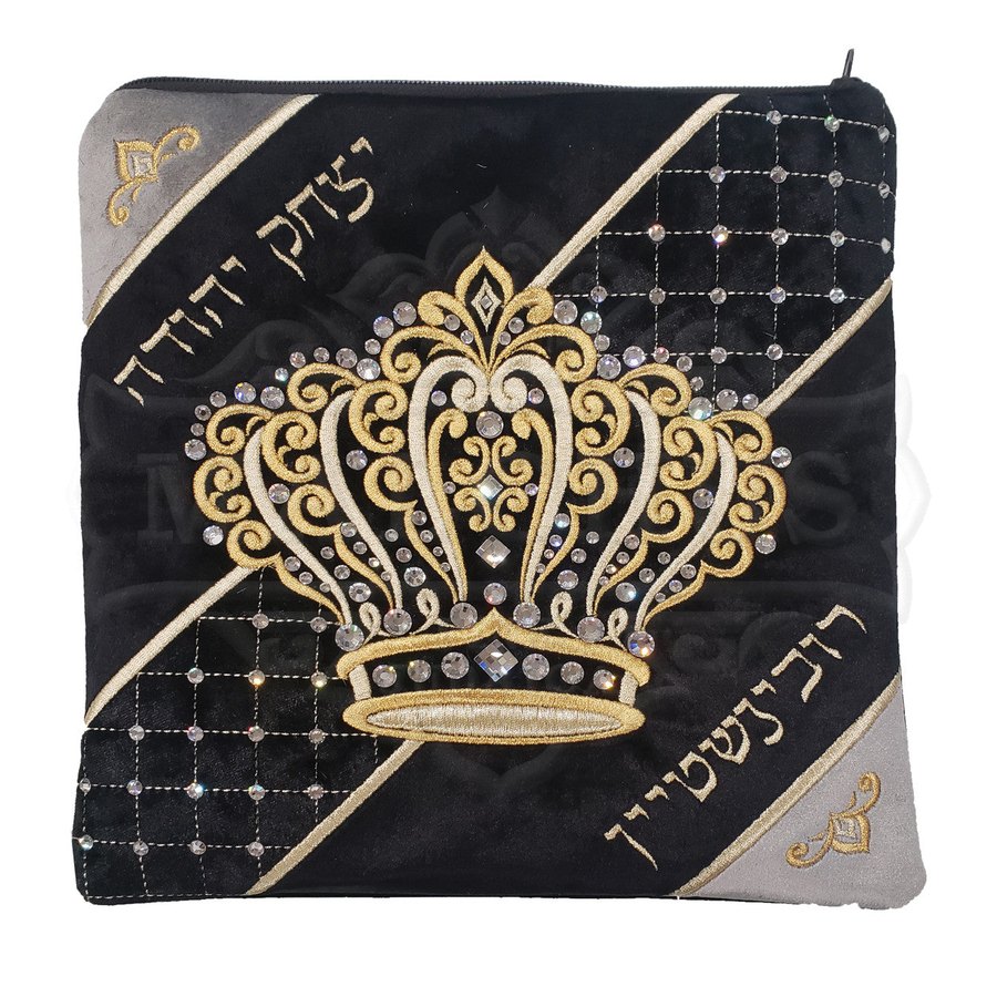 Tallit bag in black velvet with gold and silver embroidery, design MC V2018