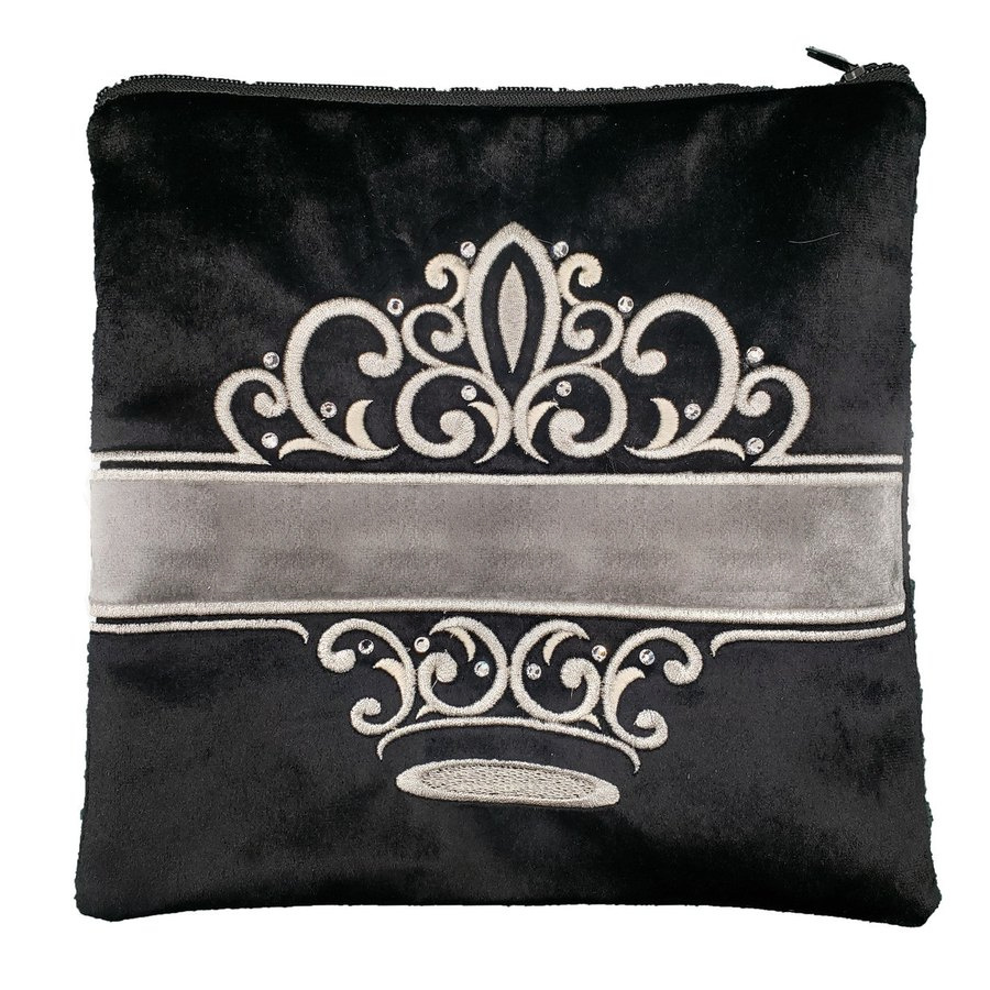 Tallit bag in black velvet with silver embroidery, design MC V4035