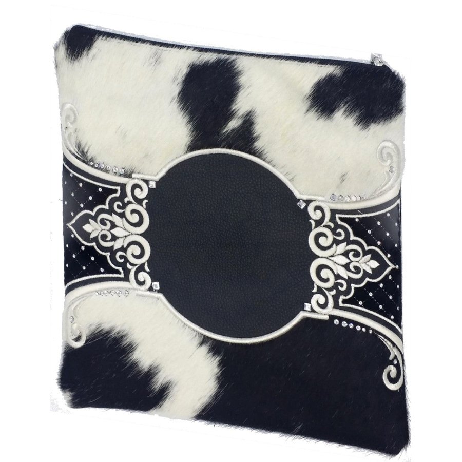 Tallit bag in black leather and black & white cowhide, design MC 2011