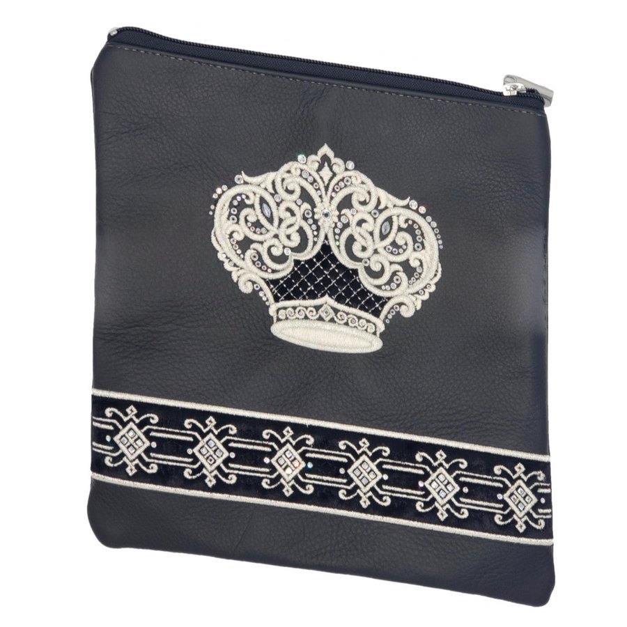 Tallit bag in black leather and black velvet, design MC 2012