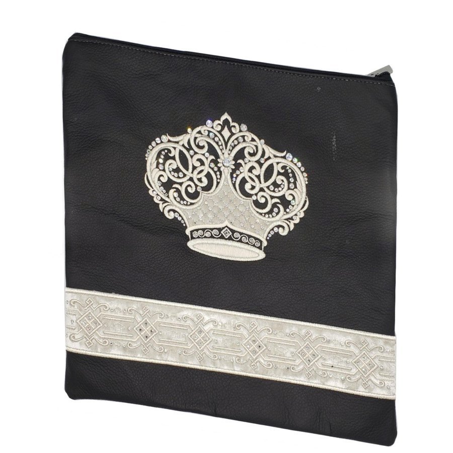 Tallit bag in black leather and white velvet, design MC 2012