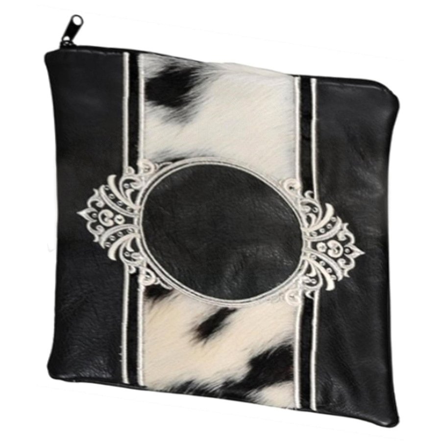 Tallit bag in black leather and black & white fur, design MC 2024