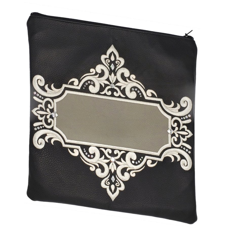 Tallit bag in black and grey leather, design MC 2029