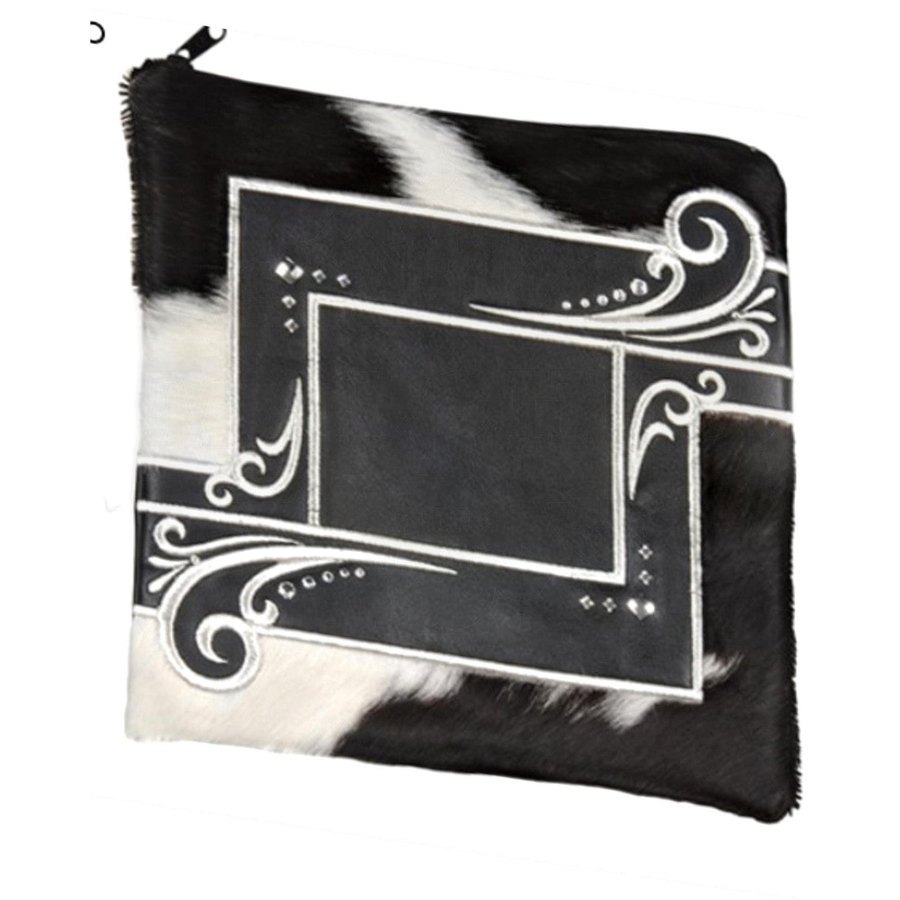 Tallit bag in black leather and black & white fur, design MC 2032