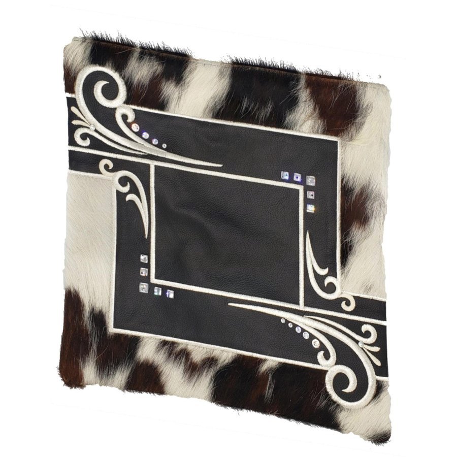 Tallit bag in black leather and brown & white fur, design MC 2032