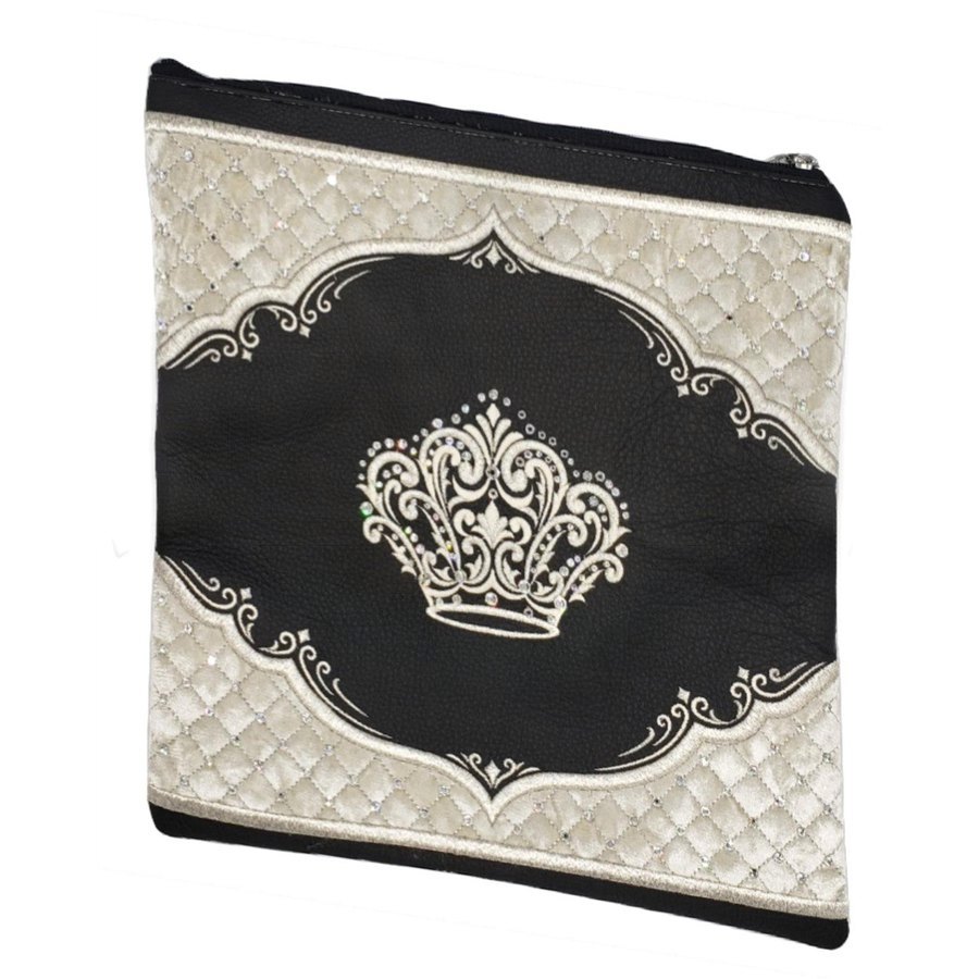 Tallit bag in black leather and white velvet, design MC 3010