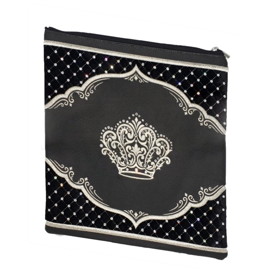 Tallit bag in black leather and black velvet, design MC 3010