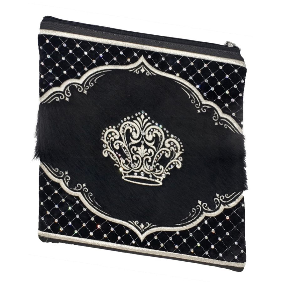 Tallit bag in black leather and black fur, design MC 3010