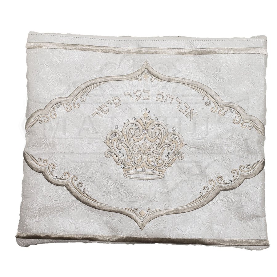 Tallit bag in white floral leather, design MC 3010
