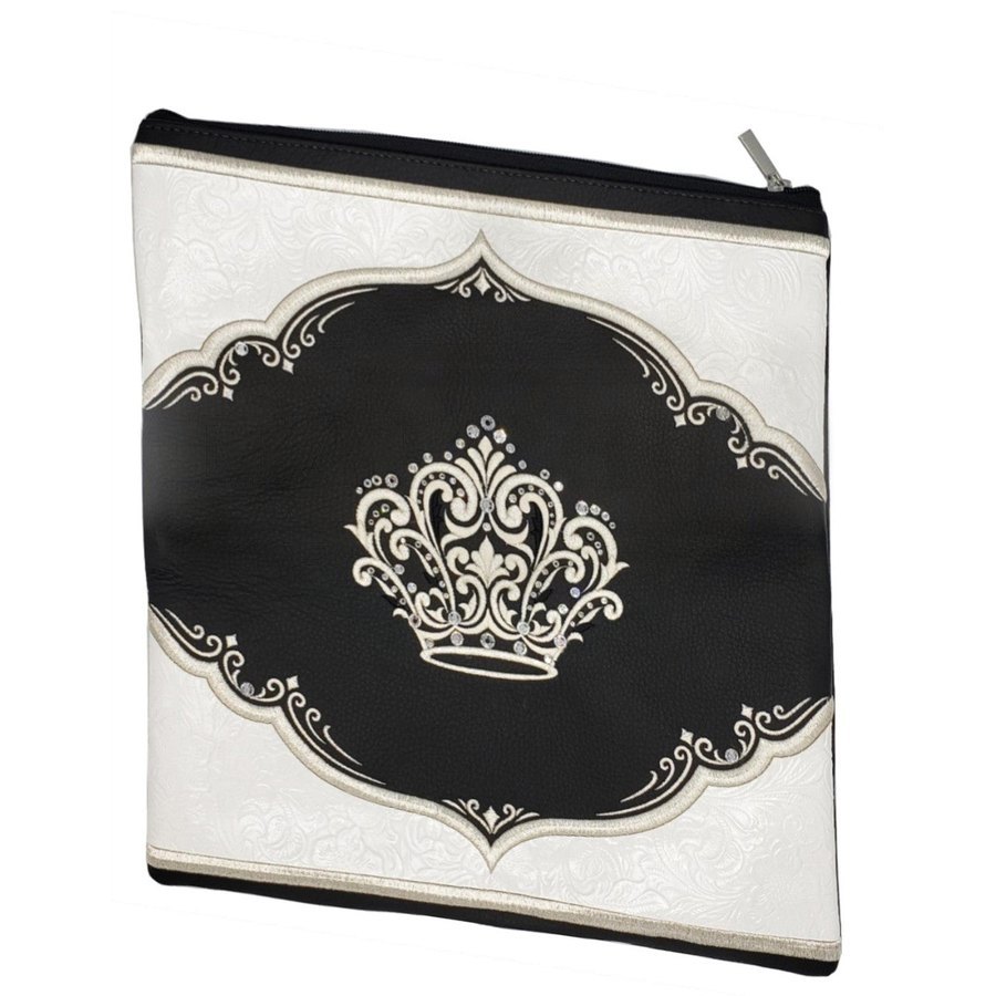 Tallit bag in black and white floral leather, design MC 3012