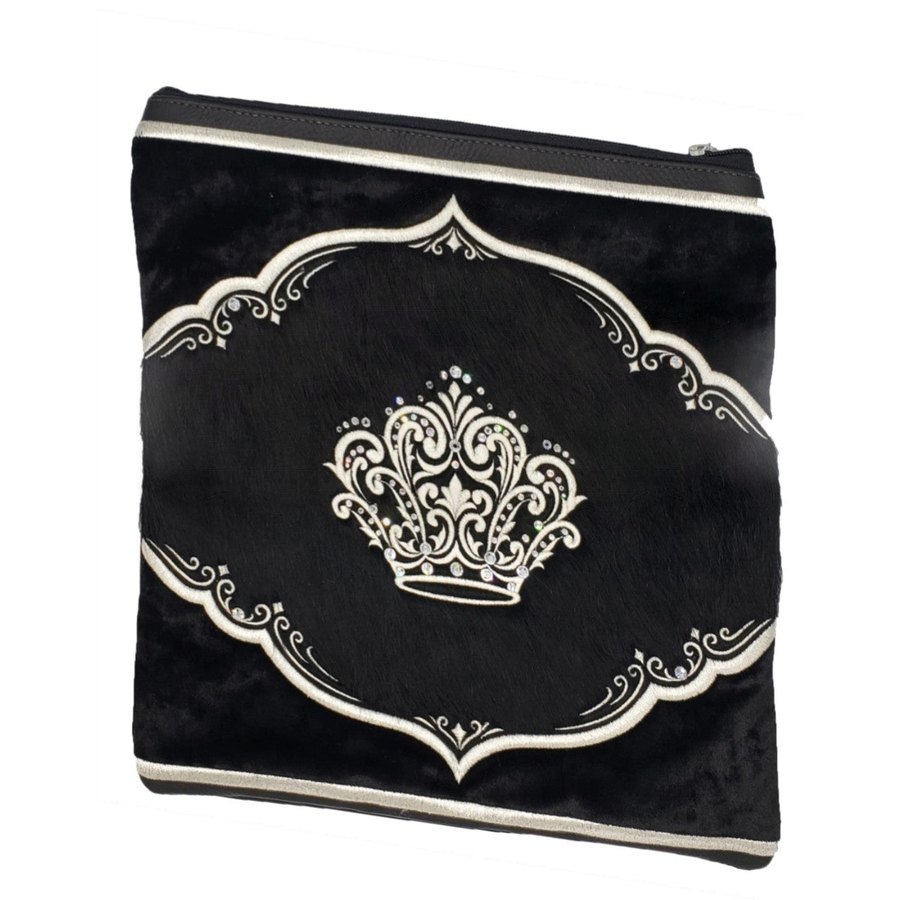 Tallit bag in black leather and black fur, design MC 3012