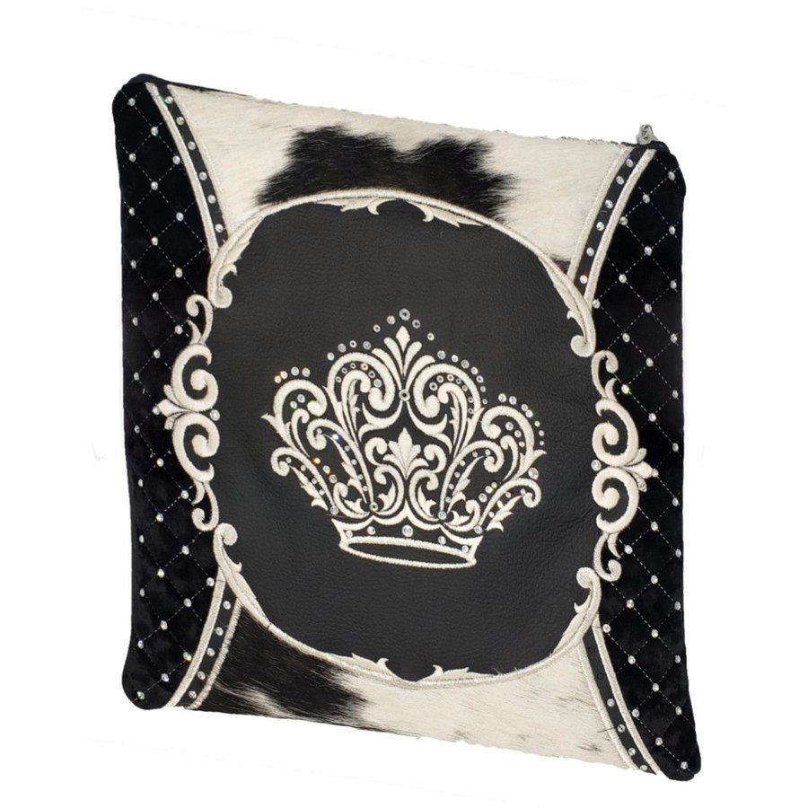 Tallit bag in black velvet, leather and black & white fur, design MC 3015