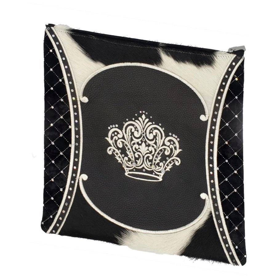 Tallit bag in black & white fur and black leather, design MC 3016