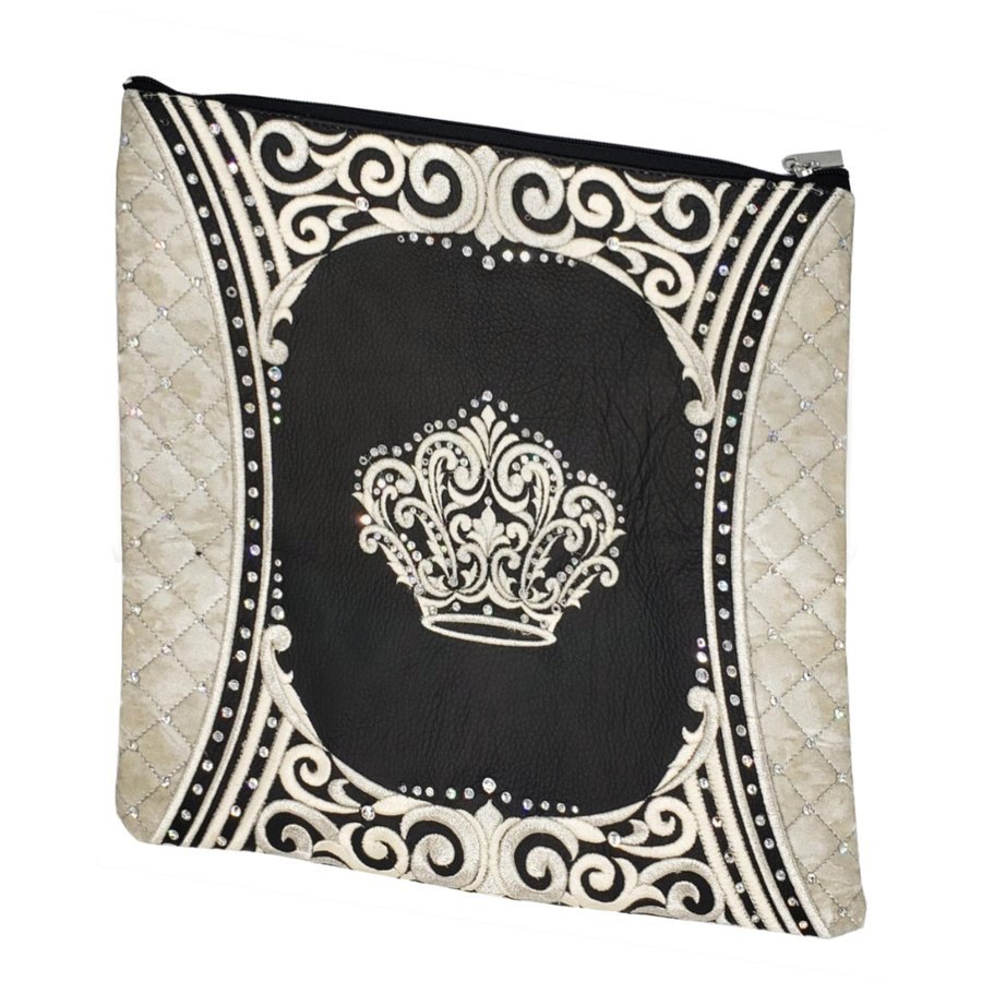 Tallit bag in black leather and white velvet, design MC 3017