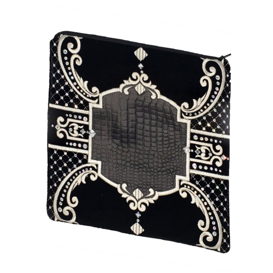 Tallit bag in black velvet and black croc-embossed leather, design MC 3021