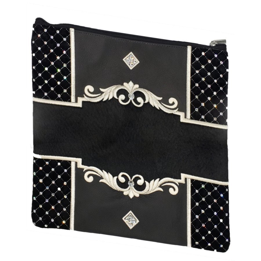 Tallit bag in black leather and black fur, design MC 3023