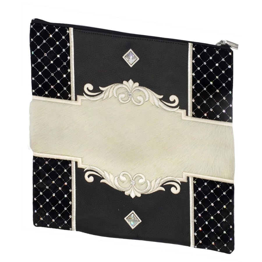 Tallit bag in black leather and white fur, design MC 3023