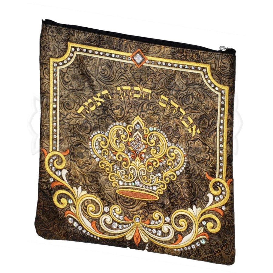 Tallit bag in brown floral leather, design MC 3031