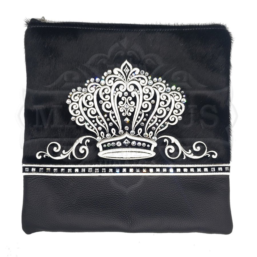 Tallit bag in black leather and black fur, design MC 4018