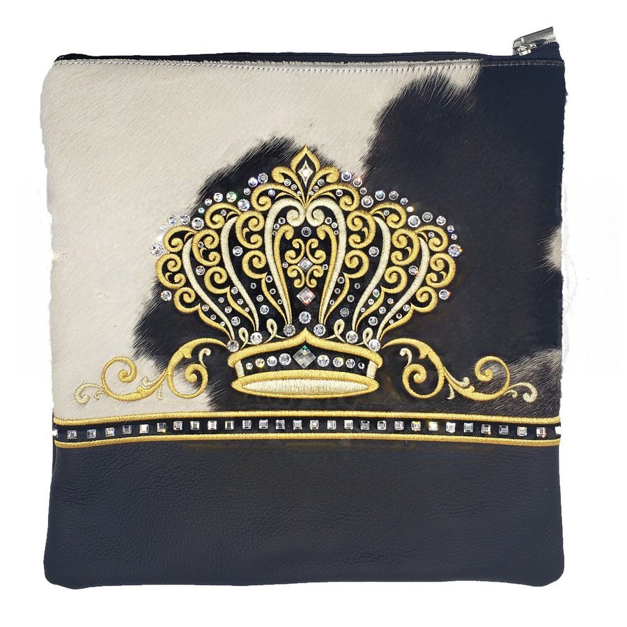 Tallit bag in black leather and black & white fur, design MC 4018