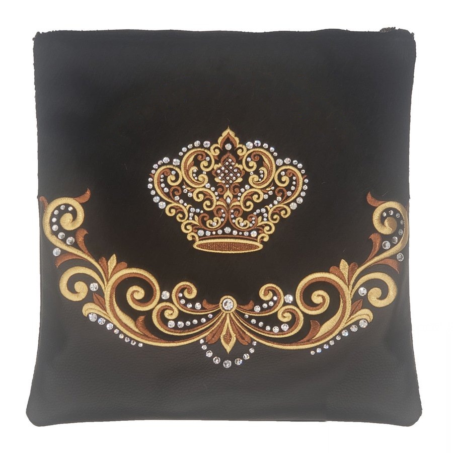Tallit bag in black leather and black fur, design MC 4023