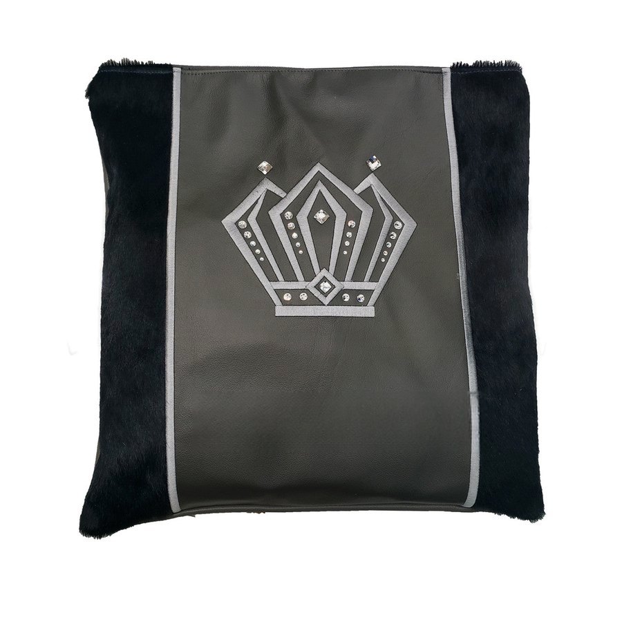 Tallit bag in black fur and grey leather, design MC 4033