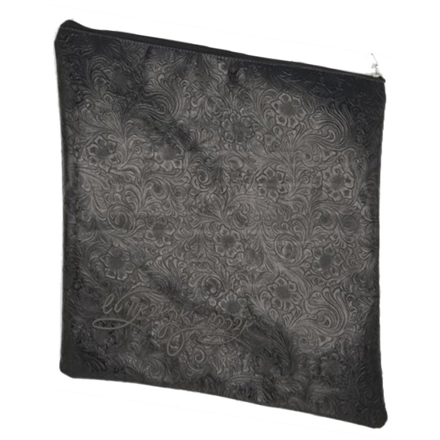 Tallit bag in black floral leather, design MC 5009