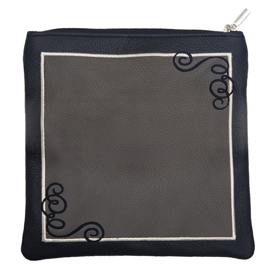 Tallit bag in black and grey leather, design MC 5014