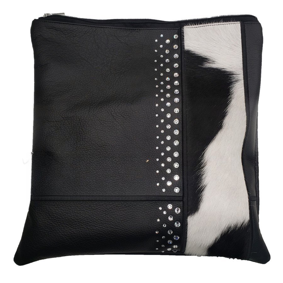 Tallit bag in black leather and black & white fur, design MC 5019