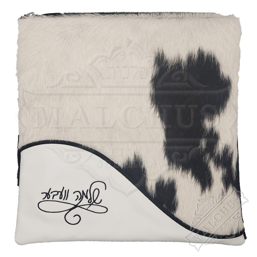 Tallit bag in white leather and black & white fur, design MC 5034