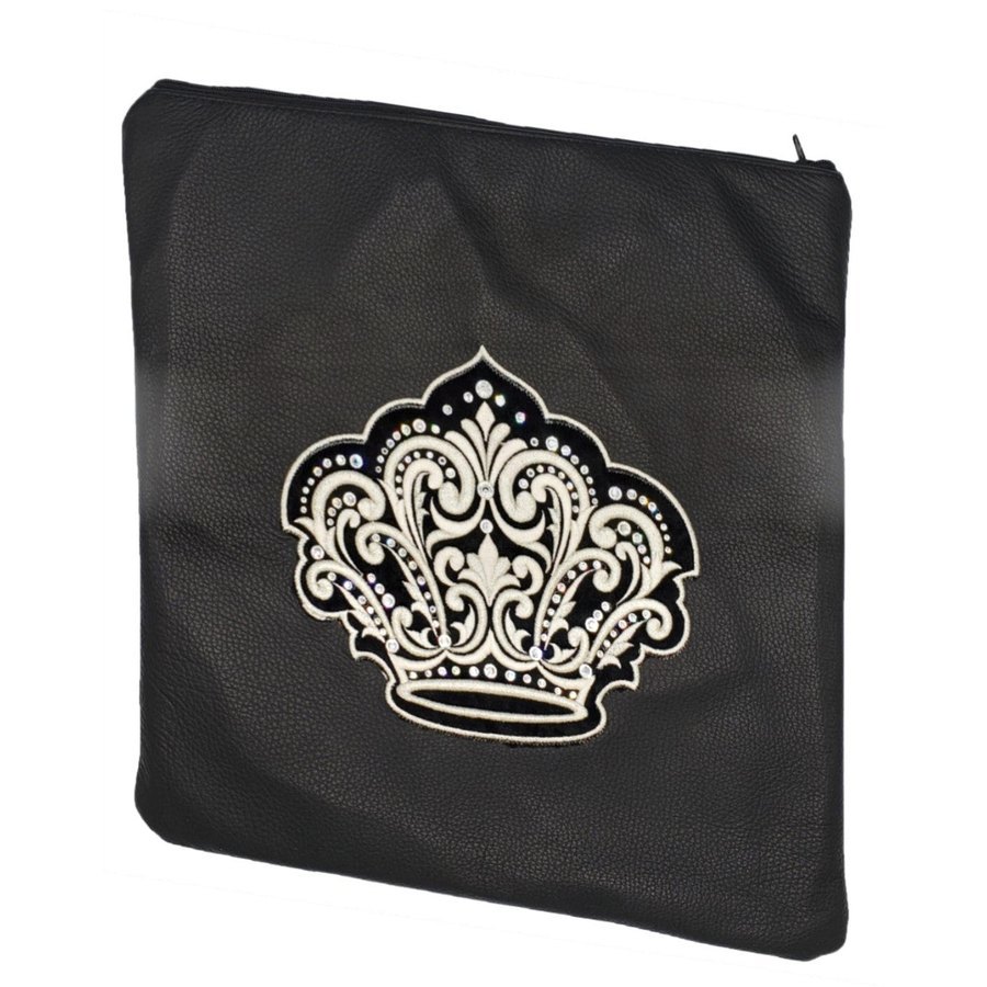 Tallit bag in black leather with gold embroidery, design MC 6000