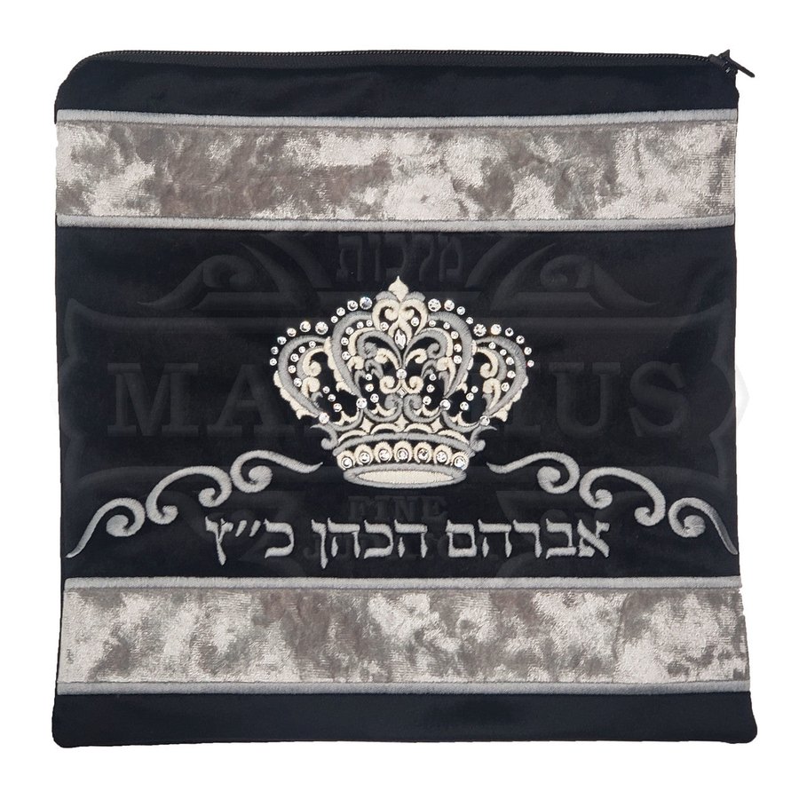 Tallit bag in black and grey velvet, design MC V4034