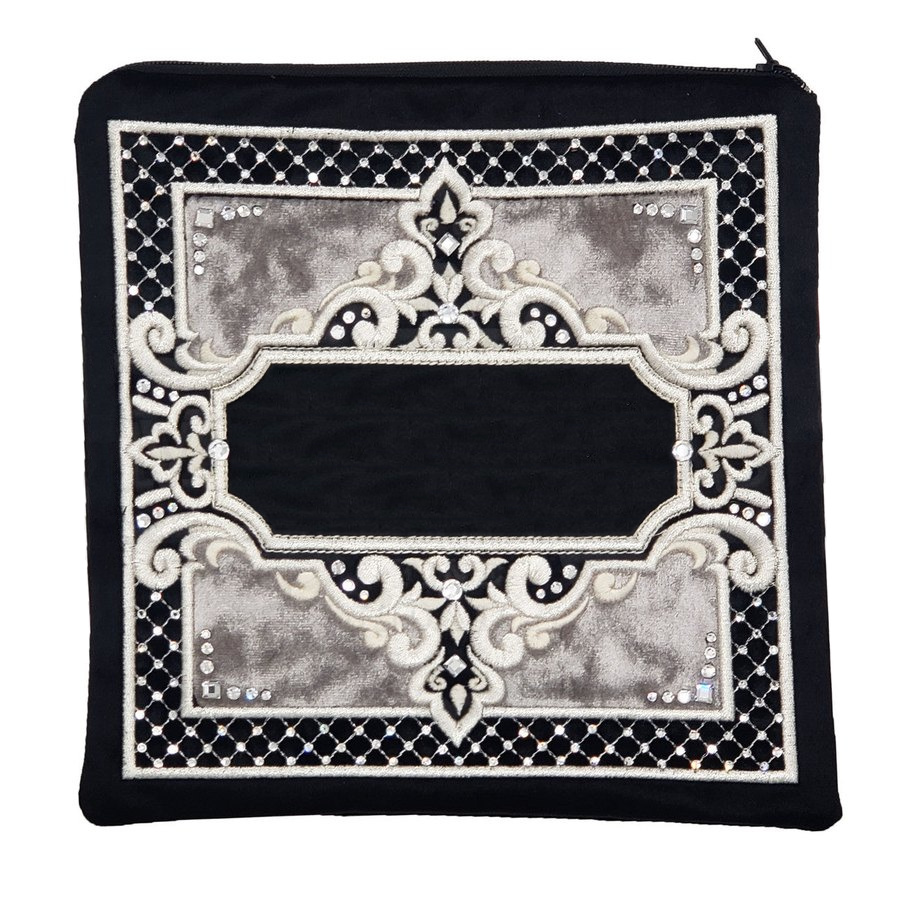 Tallit bag in black and grey velvet, design MC V3020
