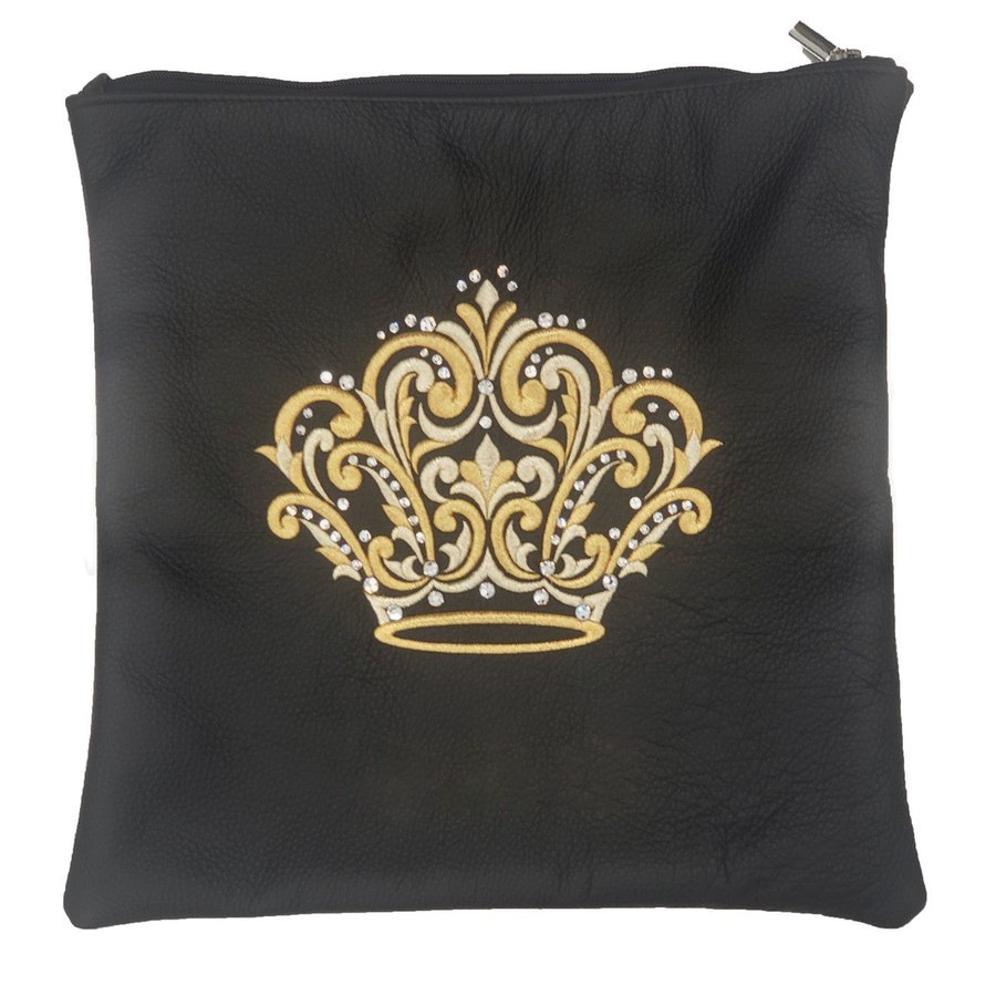 Tallit bag in black leather with gold embroidery, design MC 6005